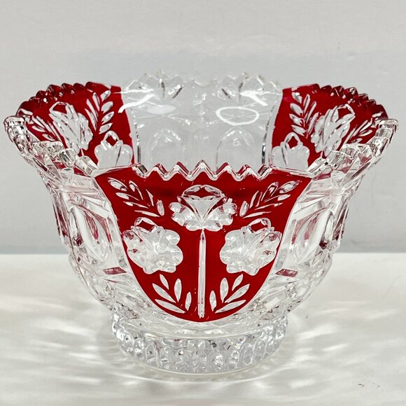 Fifth Avenue Crystal Rosaline Ruby Red Floral Glass Bowl Candy Dish 90' Vintage - Picture 1 of 11